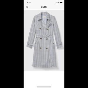 Club Monaco Plaid Everywear Womens Sz M Trench Coat Powder Blue Old Money Office